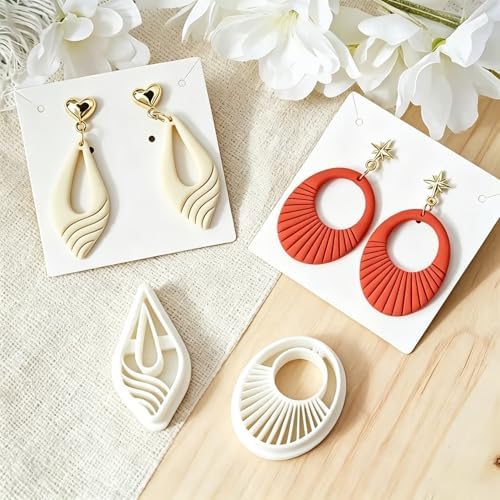 12Pcs Polymer Clay Earring Cutters Set, Modern Geometric Shapes Clay Cutters for Polymer Clay Jewelry Making, Minimalist Earring Cutters with Fan Teardrop Square Triangle Oval Shapes