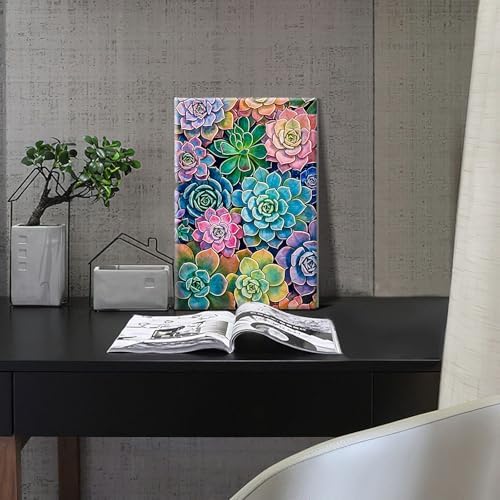 HeeBenor Framed Paint by Numbers Kit for Adults, Succulent Paint by Number with Easel, DIY Acrylic Oil Painting Kit, Adult Paint by Number Kits Framed Canvas for Home Decor 8x12 Inch