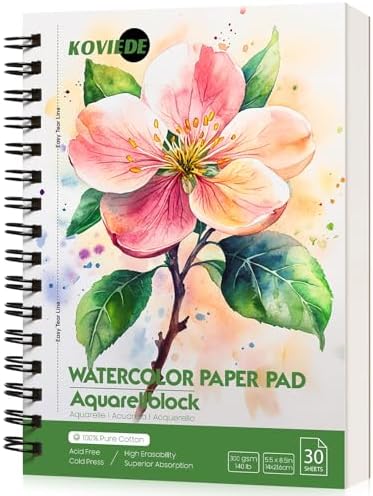 KOVIEDE 100% Cotton Watercolor Paper Pad 5.5"x8.5" 30 Sheets
