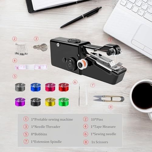 Handheld Sewing Machine,Sewing Machines for Beginners,Portable Electric Mini and Samll Hand Held Kit for Adults Included Mannual and Accessories,Sewing Hem Quick Stitching (Black-1)