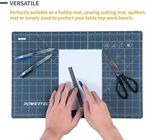 POWERTEC 61001 12" x 18" A3 Non-Slip Double Sided Rotary Cutting Mat with Grid, Table Protector for Crafting, Sizing, Tracing, Sewing, Quilting, Scrapbooking, Arts and Crafts Woodworking