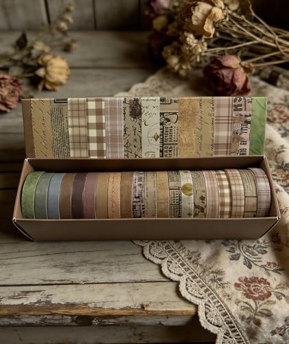 Vintage Brown Thin Washi Tape Set 20 Rolls, 7mm Narrow Kraft Paper Decorative Tape for Journaling Planner Bullet Journal, Neutral Earth Tone Fine Line Tape for Border Detailing, Art Supplies
