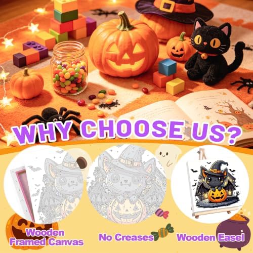 4 Pack Halloween Paint by Number for Kids with Wooden Frame - Wooden Easel