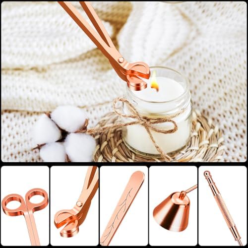 Calary 3 in 1 Candle Care Kit - Wick Trimmer, Snuffer & Dipper Set (Rose Gold)