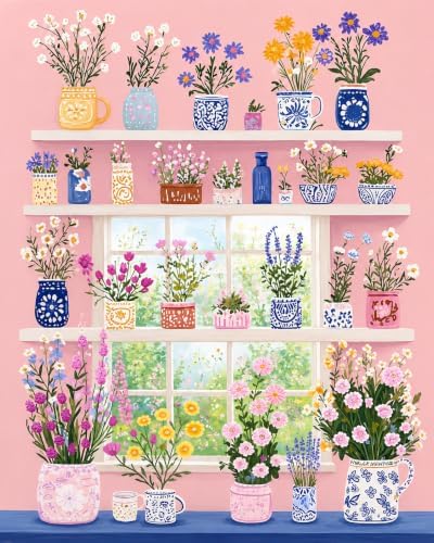 AuraDraw Flowers Paint by Numbers Kit for Adults Beginner, Flower Paint by Number Kits for Adults Canvas, Painting by Numbers Adult for Home Wall Decor(16x20inch)