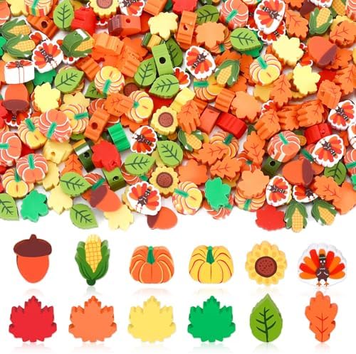 300Pcs Fall Autumn Polymer Clay Beads for Jewelry Making