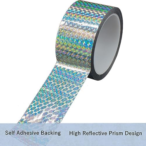 Self-Adhesive Holographic Reflective Tape Prism Tape Holographic Reflective Tape for Keep Birds Away, Craft Projects, DIY Art, Home, Daily Use (Silver, 2 Inch x 55 Yard)