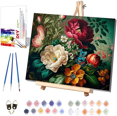 Peony Paint by Numbers for Adults with Framed Canvas - with Wooden Easel