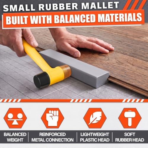 Small Rubber Mallet Hammer 1", 25mm Two Sided Head, 9.8 Inch Handle