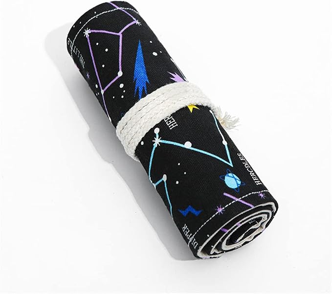 DIYOMR 24/36/72 Slots Pencil Wrap Pencil Rolls, Artist Colored Pencils Roll Up Bag Short Brushes Pouch Case Pencils Organizer for Drawing Coloring and Sketching,No Pencils (Constellation, 36slots)