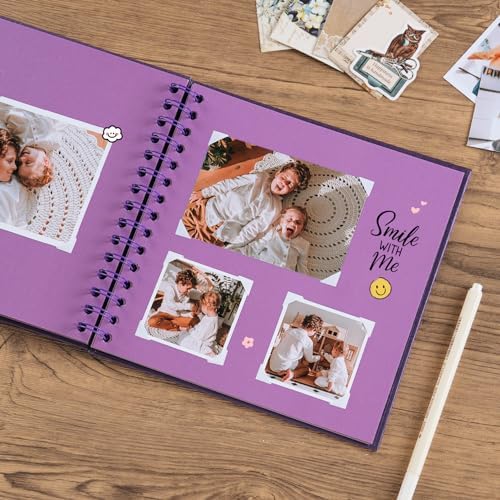 potricher 8 x 8 Inch DIY Scrapbook Album 40 Pages with Kraft Paper, Purple | Thick Kraft Paper Scrap Book Photo Albums, Memory Book for Wedding, Anniversary, Baby, Family, Travel, DIY Projects