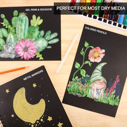 9 × 12 in Black Paper Sketchbook, 50 Sheets Acid- Free Black Sketchbook