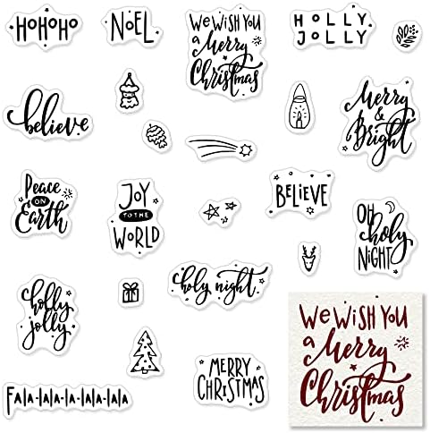 Christmas Greeting Words Clear Stamps for Card Making and Photo Album Decorations, Mini Christmas Tree Silicone Stamps Santa Claus Transparent Rubber Stamp Seal for Christmas DIY Scrapbooking Supplies