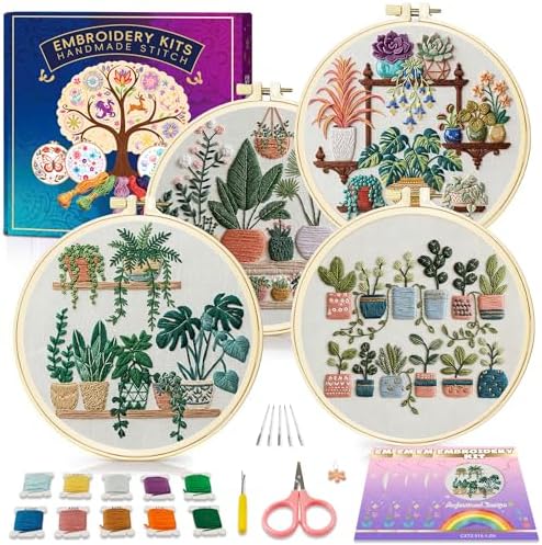 Huacan Embroidery Kit for Adults Beginners with 4 Hoops & Gift Box