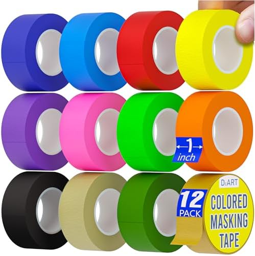 DEART Colored Masking Tape 12 Pack 1 inch Color Painters Tape for Arts & Crafts Labeling, Coding, Art Supplies, Whiteboard Tape, Craft Supplies DIY Lab Tape Wire Management Scrapbook Decoration