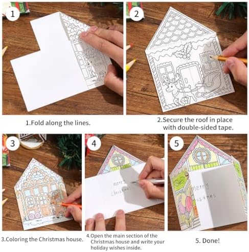 VYRANA Christmas DIY Coloring Greeting Cards, 20Pcs Holiday Blank Art Paper Cards for Kids Adults, Festive Xmas Party Craft Supplies, Gift Ideas for Mom, Friends, Thank You & Greeting Card Collection