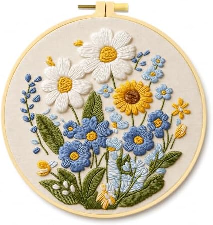 HRTHRT Embroidery Kit for Beginners, Flower DIY Craft Set with Hoop
