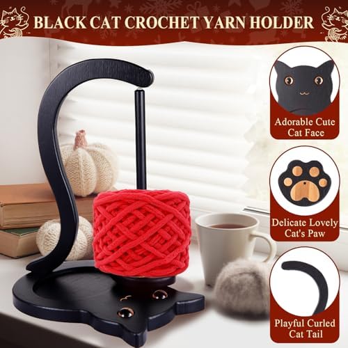 FOGWOWO Black Cat Yarn Holder for Crocheting,Yarn Spinner,Crochet Gifts