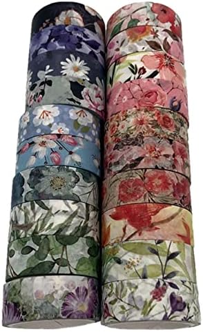 Floral Washi Tape Set 20 Rolls 15mm Wide Flower Decorative Paper Tapes for Scrapbooking, Journal, Planner, DIY Crafts, Gift Wrapping