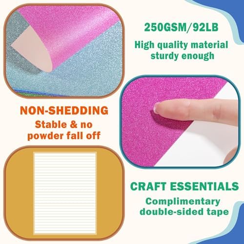 50 Sheets A5 Size Glitter Cardstock 25 Mixed Colors 92lb for Decoration