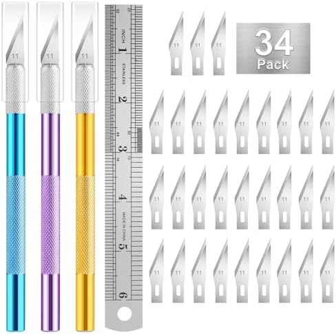 3PCS Craft Knife Hobby Knife Includes 30PCS Spare Exacto Knife Blades #11 and A Ruler, HEADLEY TOOLS Precision Exacto Knife Set Ideal for Crafting, Scrapbooking, Arts, DIY, Stencil, Carving