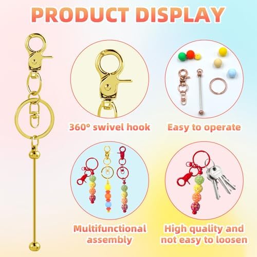 24 Pcs Beadable Keychains Bars bulk - 12 Colorful DIY Metal Beaded Keychain Making Kit + 12 Bags Included, Bead Keychain Supplies,Blank Key Chain, Perfect for Women, Men, Mother's Day, Birthday Gift