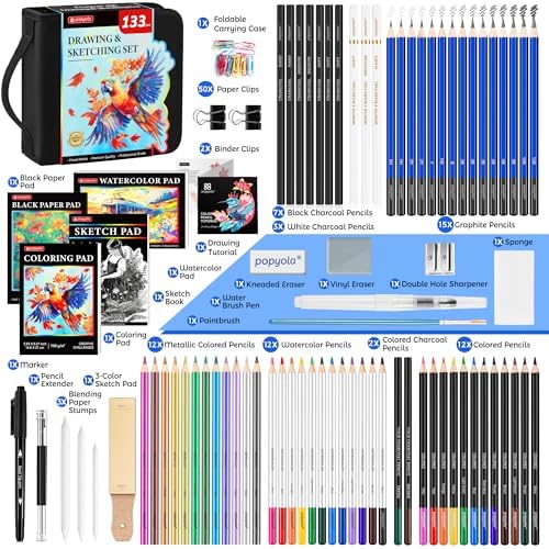 133 Pack Drawing Set Sketching Kit, Pro Art Supplies Sketch Pencils Set