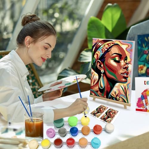 HeeBenor Paint by Numbers Kit for Adults Framed, Black Women Paint by Number with Easel, DIY Acrylic Black Woman Oil Painting Kit, Adult Paint by Number Kits Framed Canvas 8x12 Inch