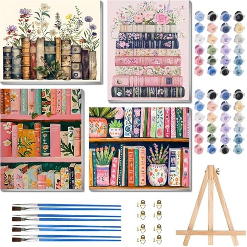 4 Pack Books Paint by Numbers for Adults with Framed Canvas 8x12inch