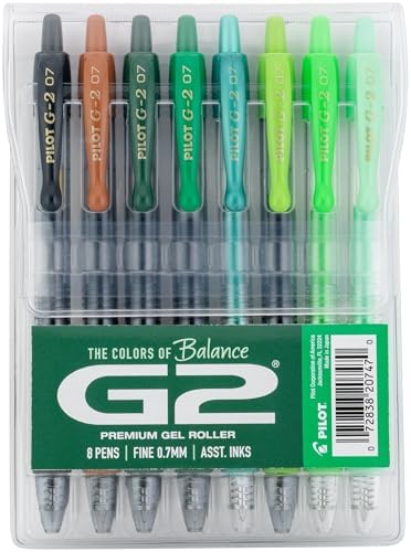 PILOT G2 Gel Roller Pens, G2 Boost Green Pens Pack, 8 Pack Pouch, Assorted