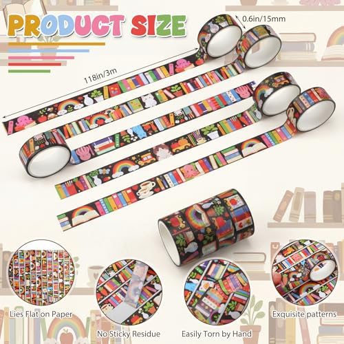 24 Rolls Book Washi Tape Back to School Crafting Gifts, Rainbow