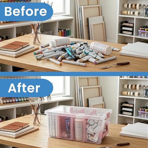 ArtBin Semi Satchel Portable Craft Organizer with 3 Dividers - Clear Plastic Storage Case for Art & Craft Supplies