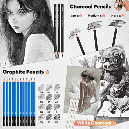 iBayam Art Sketching Drawing Supplies, 3-Color Sketchbook & Coloring Book | 78-pc Professionals art kit, graphite, charcoal, watercolor & metallic pencils, Non-toxic, zip case, Adults Kids Teen Girls