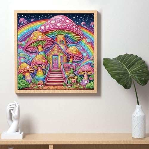 AiYuanzsh Mushroom House Diamond Art Painting Kits for Adults, 5D Special Shape Diamond Art Kits for Beginners, Crystal Rhinestones Diamond Art Painting for Home Wall Decoration Gift 12×12 inch