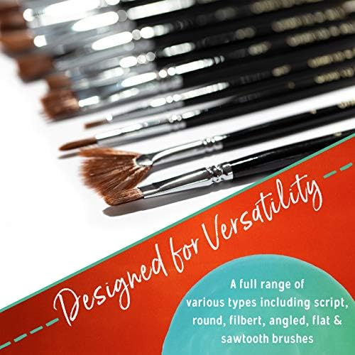 Crafts 4 All Artist Paint Brushes - Professional, Wide Tip, Nylon Hair Paintbrushes - Paintbrush Set of 12 for Acrylic, Watercolor, Christmas Decorations & Oil Painting