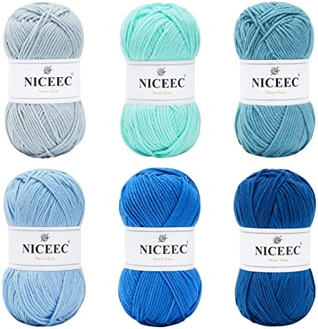 NICEEC 300g Soft Assorted Colors Yarn 100% Acrylic 870yds -Blue Series