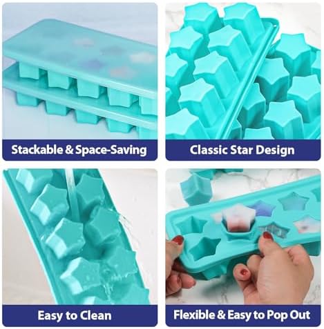 Webake Star Ice Cube Tray with Lid, 2 Packs Silicone Star Ice Molds for Freezer, Reusable Ice Cube Trays for Cocktails, Whiskey & Chilled Drinks