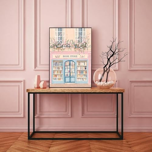 Pink Bookstore Diamond Art Kits for Adult Diamond Painting Kit for Beginner