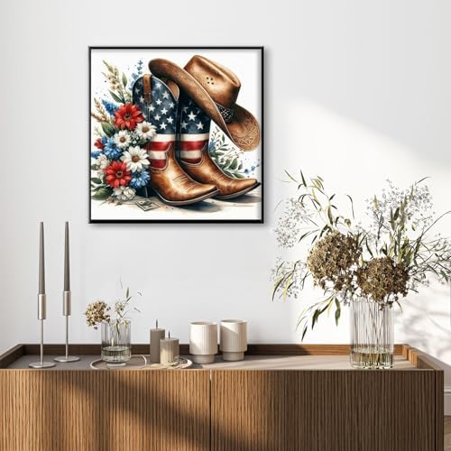 Cowboy Boot Diamond Art Kits for Adults Beginners 14x14 in, DIY Craft Gift