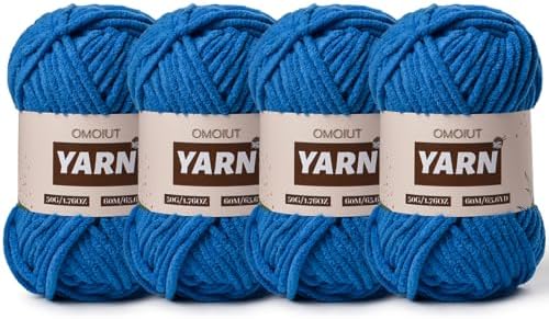 4 Packs Plush Chenille Chunky Crochet Yarn - Baby Yarn for Crocheting Soft - Velvet Yarns Knitting for Blankets Crafts - Fluffy Amigurumi Yarns 200g/262.5yds (4 Blue)