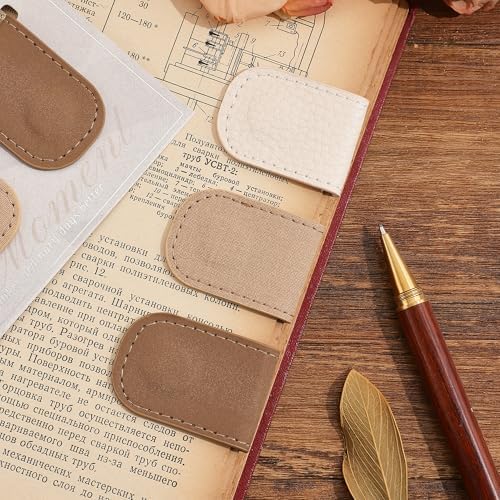 3PCS Magnetic Leather Bookmarks，Book Marks for Books, Strong Magnet Reading Accessories for Men & Women，Long-Lasting and Durable Gift Suitable for Book Lovers & Students (Cream，Light Khaki，Taupe)
