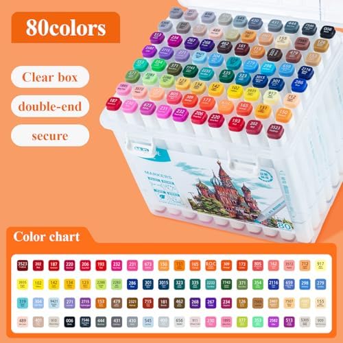 M&G 80 Colors Water Based Markers, Fine & Broad Dual Tip Coloring marker Set with Storage Case-Stocking Stuffers,Christmas Gift Idea for artists - Art Supplies(White Barrel)