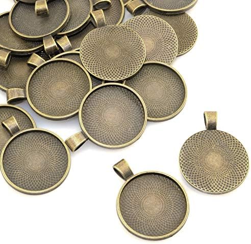 Lind Kitchen 25pcs Round Bezel Pendant Trays Setting Cabochon Blank Base for DIY Crafting Photo Jewelry Findings Making Accessories 25mm