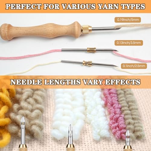 2 Sets Punch Needle Kit with Storage Box, Adjustable Tool with 1.6mm/2mm/2.5mm/3.5mm/5mm Metal Needles, Beginner DIY Craft, Perfect for Decoration and Gifts (Blue)