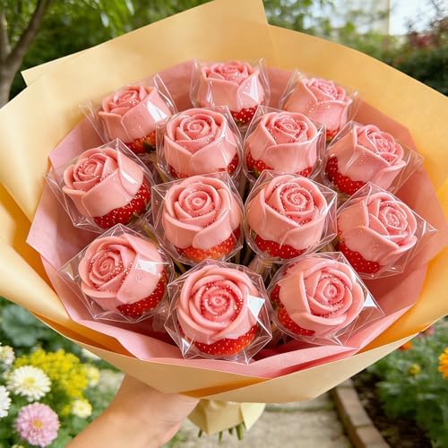 2 Pcs Silicone Rose Mold for Chocolate Strawberry, Flower Soap Mold for Soap Making, Easy Release Rose Ice Cube Mold for Cocktails Jelly Pudding Candy Great for Mom Gifts Cake Decorating