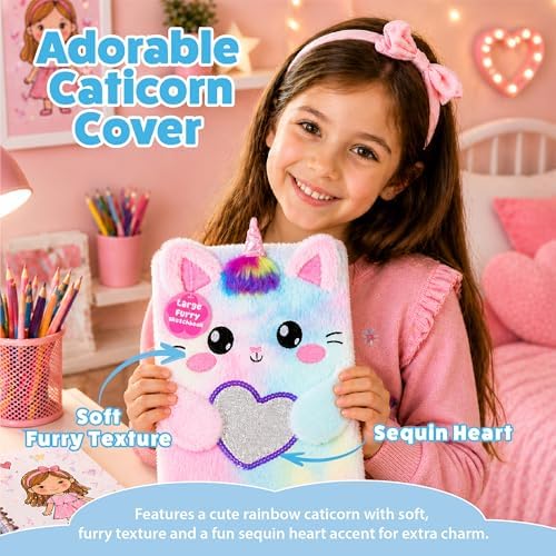 VOTUM Fuzzy Sketch Book: Personalized Artist Sketchbook: Sketching, Drawing and Creative Doodling. Notebook and Sketchbook to Draw and Journal (Cat Unicorn)