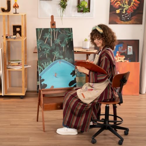 DJAR Medium Wooden H-Frame Art Easel with Storage Drawer, Walnut