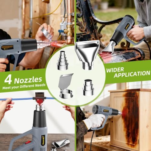 Heat Gun, 10Ft power cord Heavy Duty Hot Air Gun 572&1112℉ Dual Temperature Control 4 Nozzels & Paint Scraper Overload Protection for Paint Stripping,Crafting, vinyl wrap