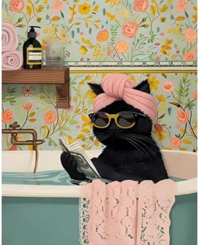 Canrichshop Black Cat Adult Paint by Number,Funny Bathing Cat Adults' Paint-by-Number Kits,DIY Acrylic Paint Kit for Adults Beginners Unframed,Easy Paint by Numbers Canvas for Decor 16x20inch