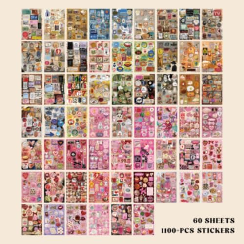 PRSTINCOL Vintage Sweetheart 2 in 1 Sticker Book Set, Includes Vintage and Sweetheart Each 30 Pages of Ephemera Stickers, Aesthetic Junk Journaling Supplies for Scrapbooking Adults,8.3 by 5.5 Inches